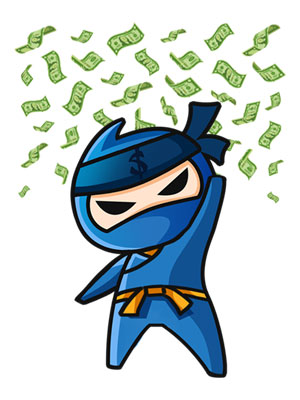 ninja avec de l'argent qui tombe